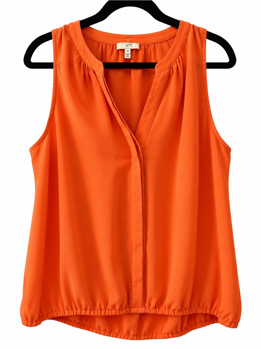Joie Orange Sleeveless Split-Neck Blouse Size Medium – Elastic Hem